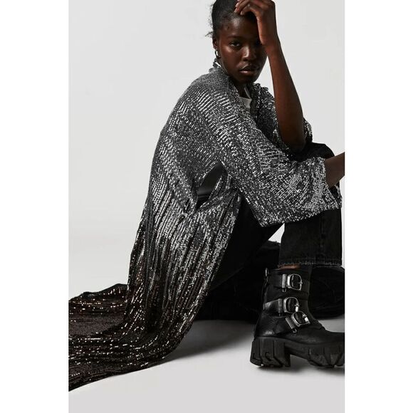 Free People Party On Sequin Kimono Jacket Duster - Silver - Picture 4 of 4